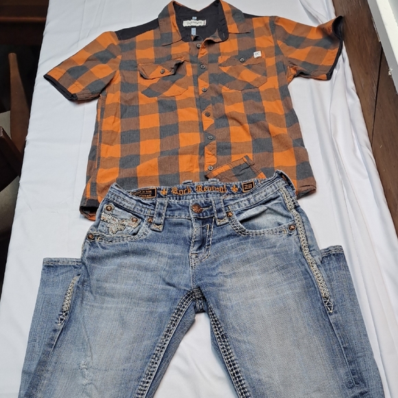 Rock Revival Other - Rock Revival Full Outfit Mens Size 29W 30L RR Jeans With Deparweat Small Shirt
